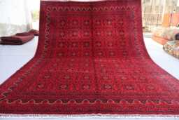 8x11 Red Bukhara Rug, Luxury Afghan Hand Knotted Organic Dyes Wool Home Decor Turkmen Tribal Oriental Bedroom Rug - thumbnail 1