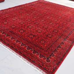 8x11 Red Bukhara Rug, Luxury Afghan Hand Knotted Organic Dyes Wool Home Decor Turkmen Tribal Oriental Bedroom Rug - thumbnail 2