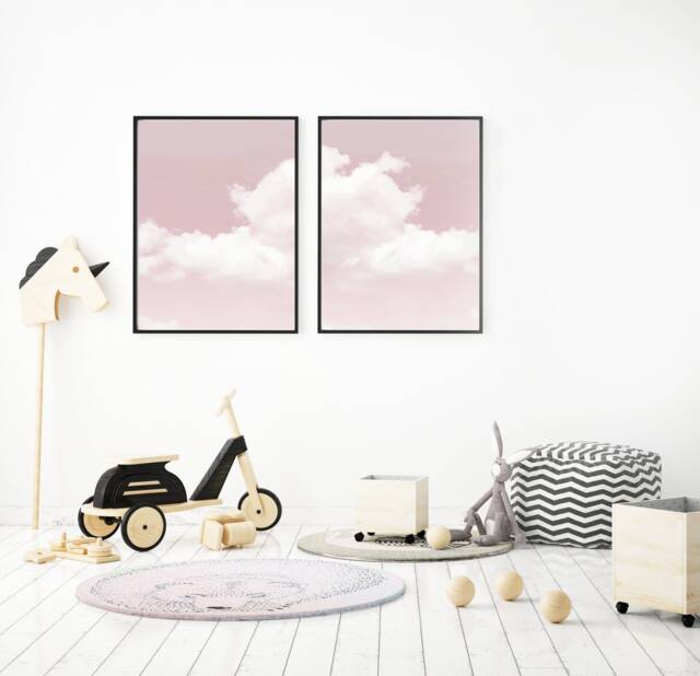 Pink Cloud Set Of 2 Prints, Decor, Abstract Art, Minimalist Wall Maximalist Bedroom, Above Bed Surreal, Poster - image 1