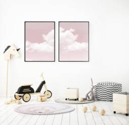 Pink Cloud Set Of 2 Prints, Decor, Abstract Art, Minimalist Wall Maximalist Bedroom, Above Bed Surreal, Poster - thumbnail 1