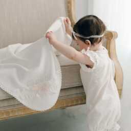 "Embroidered Baby Girl Christening Blanket - Lace & Silk Detail " - thumbnail 2