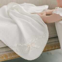 "Embroidered Baby Girl Christening Blanket - Lace & Silk Detail "