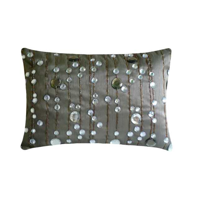 Decorative Oblong/Lumbar Rectangle Throw Pillow Covers Accent Couch 12x16 Silver Silk Pillows Crystal Embroidered - Diamond Dreams - image 1