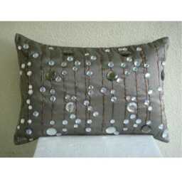 Decorative Oblong/Lumbar Rectangle Throw Pillow Covers Accent Couch 12x16 Silver Silk Pillows Crystal Embroidered - Diamond Dreams - thumbnail 3