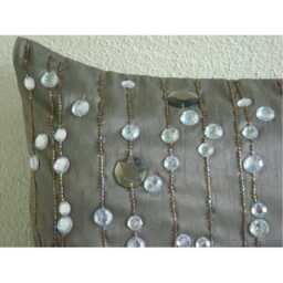 Decorative Oblong/Lumbar Rectangle Throw Pillow Covers Accent Couch 12x16 Silver Silk Pillows Crystal Embroidered - Diamond Dreams - thumbnail 2