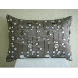 Decorative Oblong/Lumbar Rectangle Throw Pillow Covers Accent Couch 12x16 Silver Silk Pillows Crystal Embroidered - Diamond Dreams - thumbnail 3