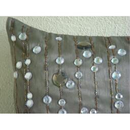 Decorative Oblong/Lumbar Rectangle Throw Pillow Covers Accent Couch 12x16 Silver Silk Pillows Crystal Embroidered - Diamond Dreams - thumbnail 2
