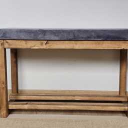 80cm Wooden Shoe Bench With Cushion - Handmade Rustic Hallway Storage Solid Wood Entryway Seating - thumbnail 3