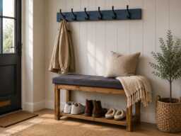 80cm Wooden Shoe Bench With Cushion - Handmade Rustic Hallway Storage Solid Wood Entryway Seating