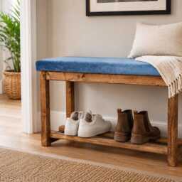 80cm Wooden Shoe Bench With Cushion - Handmade Rustic Hallway Storage Solid Wood Entryway Seating - thumbnail 2