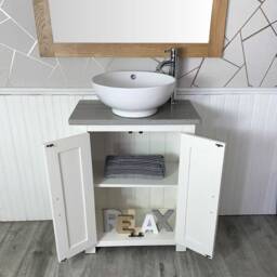Painted White Bathroom Vanity Unit - Light Grey Quartz Top Marble Basin Choice 310Plgqsbc - thumbnail 3