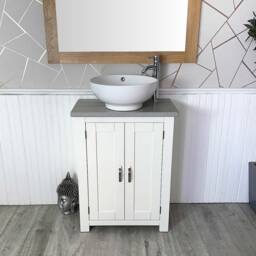 Painted White Bathroom Vanity Unit - Light Grey Quartz Top Marble Basin Choice 310Plgqsbc - thumbnail 2