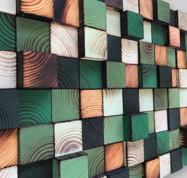 Handmade Green Wood Wall Art - Reclaimed Pine Sound Diffuser - image 1