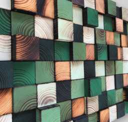 Handmade Green Wood Wall Art - Reclaimed Pine Sound Diffuser - thumbnail 1