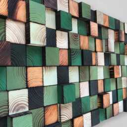 Handmade Green Wood Wall Art - Reclaimed Pine Sound Diffuser - thumbnail 2
