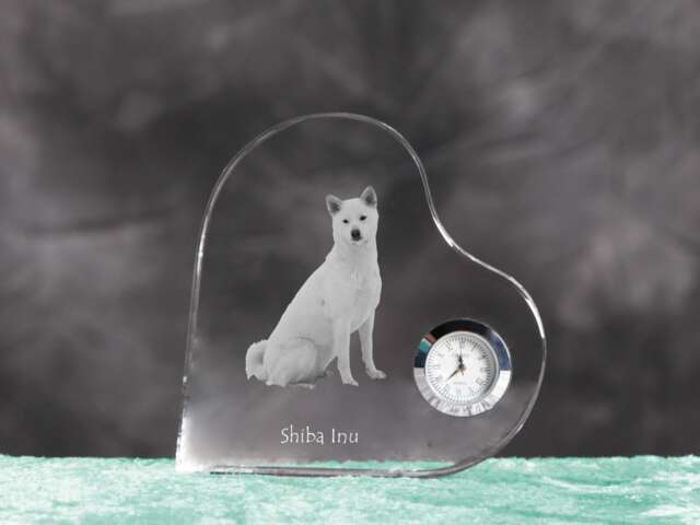 Shiba Inu - Crystal Clock in The Shape Of A Heart With Image Pure-Bred Dog - image 1