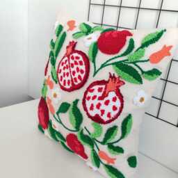 Handmade Pomegranate Embroidery Pillow Cover Punch Needle Linen Cushion - 16 Inc - thumbnail 3