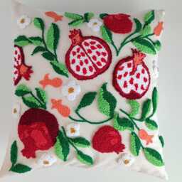 Handmade Pomegranate Embroidery Pillow Cover Punch Needle Linen Cushion - 16 Inc - thumbnail 2
