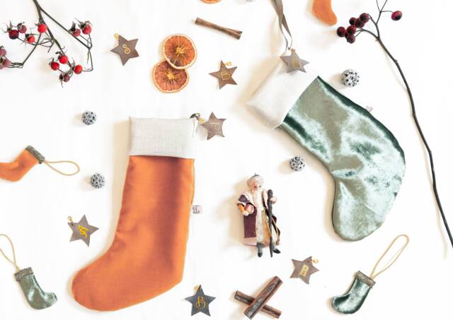 Velvet Christmas Stocking With Initial, Personalized Epiphany Stocking, Letter - image 1