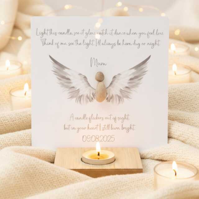Personalised Guardian Angel Pebble T Light Holder - Mum Keepsake - image 1