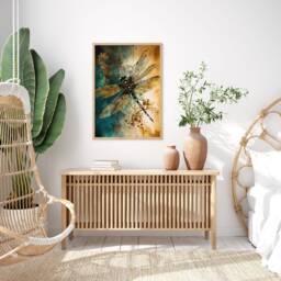 Golden Teal Dragonfly Wall Art Print Minimalist Metallic Insect Illustration Modern Boho Nature Inspired Home Decor Gift For Her - thumbnail 3