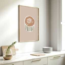 Coffee Print For Kitchen, Green Striped Mug Latte Art Poster, Minimal Cafe Wall Art, Lover Gift, Bar Decor - thumbnail 3