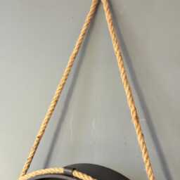 Industrial Metal Wall Shelf, Distressed Black Display Shelving, Round Nautical Theme With Rope - thumbnail 3
