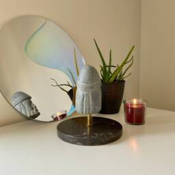 Handmade Nordic Stone Bust Sculpture Marble Base, Gold Rod - thumbnail 3