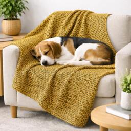 Yellow Textured Recycled Cotton Throw Blanket - Durable Sofa Slip Cover Boho Bedspread Portuguese Fabric Sustainable Modern Home Decor