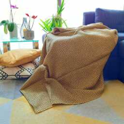 Yellow Textured Recycled Cotton Throw Blanket - Durable Sofa Slip Cover Boho Bedspread Portuguese Fabric Sustainable Modern Home Decor - thumbnail 2