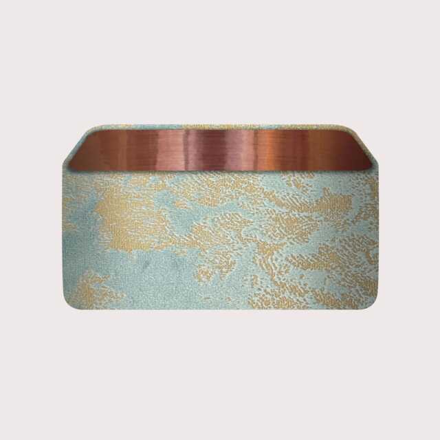 Duck Egg Blue Gold Foil Marbled Velvet Brushed Copper Rounded Rectangle Lampshade - image 1