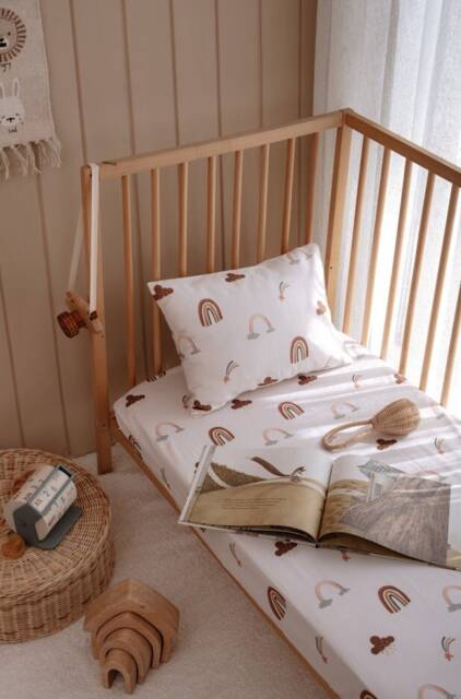 Organic Cotton Satin Fitted Baby Sheets - Rainbow Patterned Soft Crib Durable Toddler Bedding Products Unique Gifts - image 1