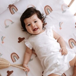 Organic Cotton Satin Fitted Baby Sheets - Rainbow Patterned Soft Crib Durable Toddler Bedding Products Unique Gifts - thumbnail 2