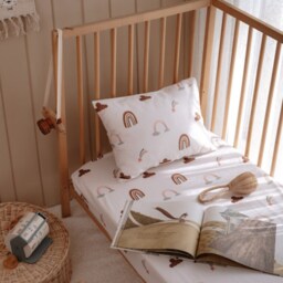 Organic Cotton Satin Fitted Baby Sheets - Rainbow Patterned Soft Crib Durable Toddler Bedding Products Unique Gifts - thumbnail 3
