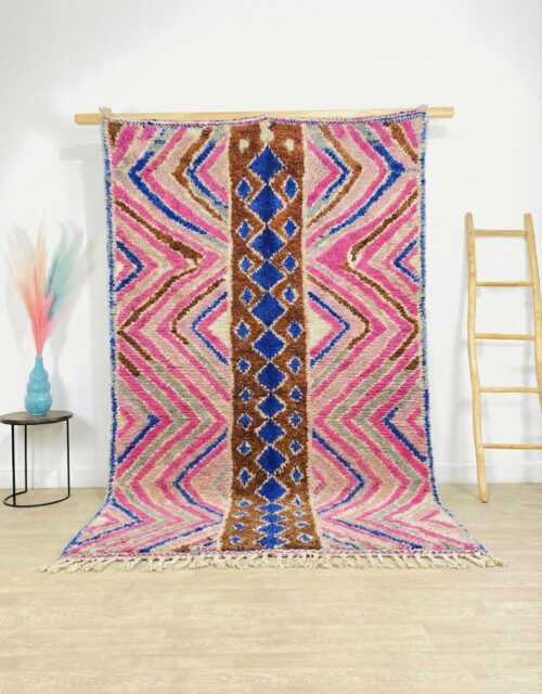 Authentic Pink & Blue Moroccan Rug, Geometric Shag Custom Made Berber Carpet, Vibrant Boho Area Wool Azilal Style - image 1