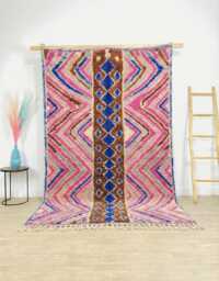 Authentic Pink & Blue Moroccan Rug, Geometric Shag Custom Made Berber Carpet, Vibrant Boho Area Wool Azilal Style - thumbnail 1
