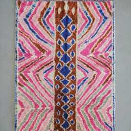Authentic Pink & Blue Moroccan Rug, Geometric Shag Custom Made Berber Carpet, Vibrant Boho Area Wool Azilal Style - thumbnail 4
