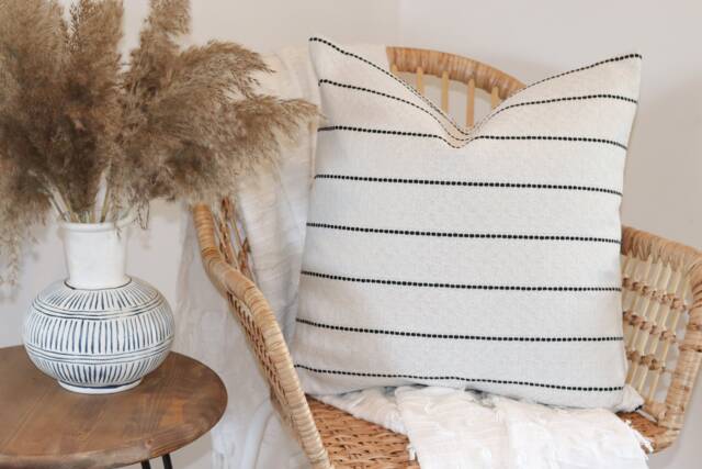 Avery Throw Pillow, White With Black Stripe - image 1