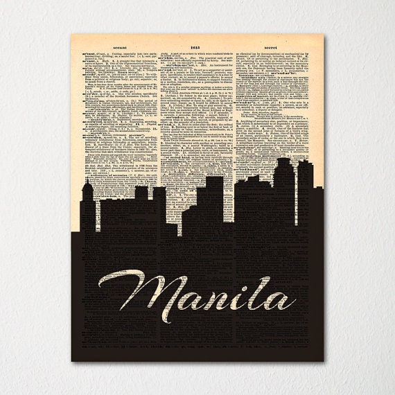 Manila Philippines City Skyline Dictionary Art Print/Cityscape Poster Travel Decor