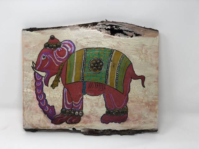 The Arabesque Wooden Wall Hanging With Medieval Elephant Mixed-Media Painting From Ibn Bakhtishu's 13Th-Century Zoological Encyclopedia - image 1