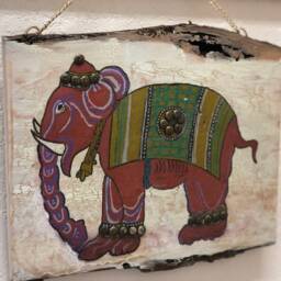 The Arabesque Wooden Wall Hanging With Medieval Elephant Mixed-Media Painting From Ibn Bakhtishu's 13Th-Century Zoological Encyclopedia - thumbnail 3