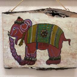 The Arabesque Wooden Wall Hanging With Medieval Elephant Mixed-Media Painting From Ibn Bakhtishu's 13Th-Century Zoological Encyclopedia - thumbnail 2