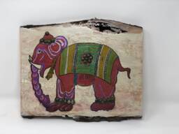 The Arabesque Wooden Wall Hanging With Medieval Elephant Mixed-Media Painting From Ibn Bakhtishu's 13Th-Century Zoological Encyclopedia - thumbnail 1