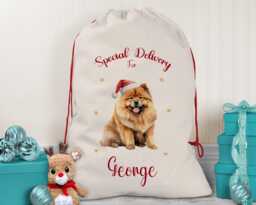 Personalised Chow Large Christmas Sack - Red Drawstring Bag For Xmas Presents Eve Box Decoration Dogs Xs086 - thumbnail 1