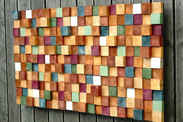 Handmade 3D Wood Wall Art Colorful Mosaic Decor - image 1