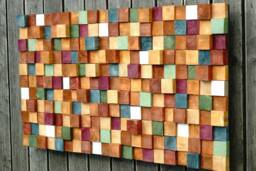 Handmade 3D Wood Wall Art Colorful Mosaic Decor - thumbnail 1