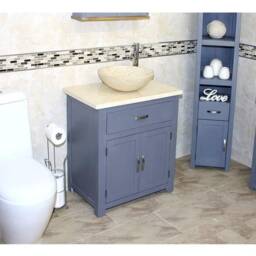 Bathroom Grey Painted Vanity Unit Modern Cabinet Wash Stand Cream Marble Top & Basin 502Gc25C - thumbnail 2