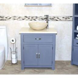 Bathroom Grey Painted Vanity Unit Modern Cabinet Wash Stand Cream Marble Top & Basin 502Gc25C