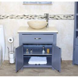 Bathroom Grey Painted Vanity Unit Modern Cabinet Wash Stand Cream Marble Top & Basin 502Gc25C - thumbnail 3
