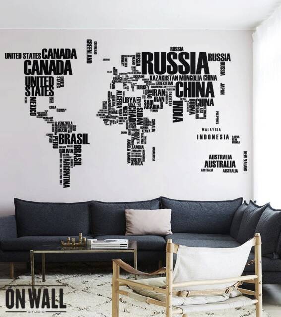 Large World Map Wall Decal With All Country Names - Globe Vinyl Art Mural Wall Art Sticker For Playroom, Nursery, Kids Room Wm008 - image 1